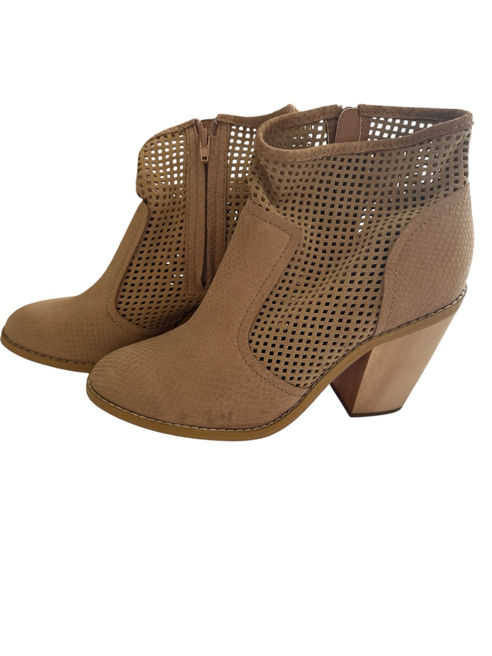 Kelsi Dagger Tan Perforated Peep Booties